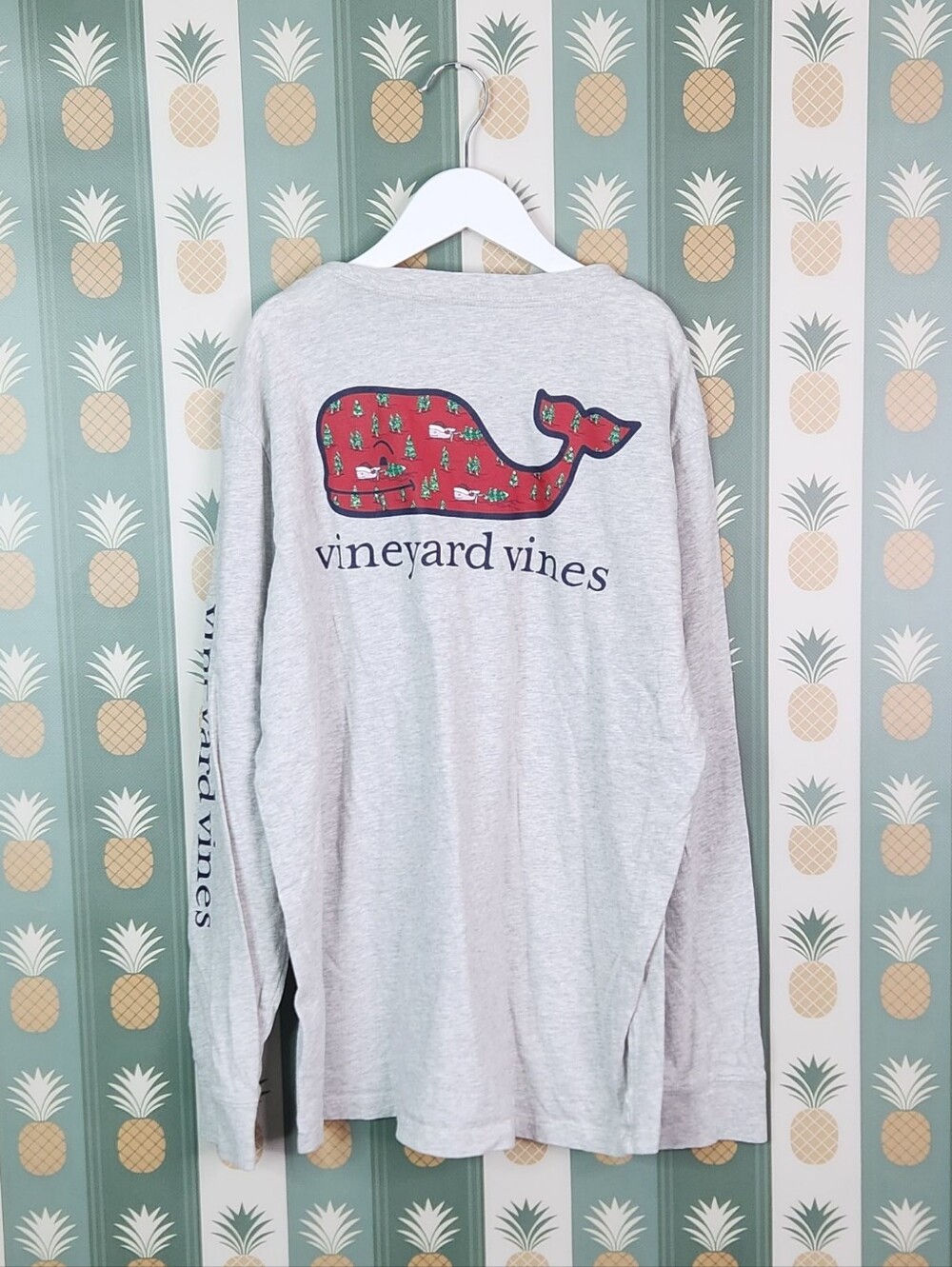 Vineyard Vines Light Gray Long Sleeve Tee with Red Whale